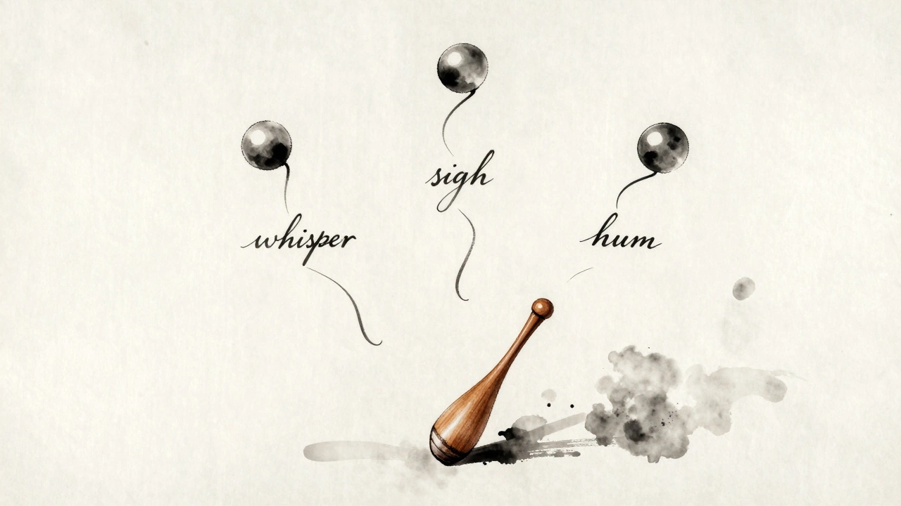 Ink-drawn juggling trajectories shaped like poetic lines, with emotional words floating beside them.